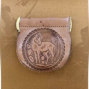 Hand Tooled Tan Beige Leather Western Horse Pony Mexico Aztec Coin Purse New